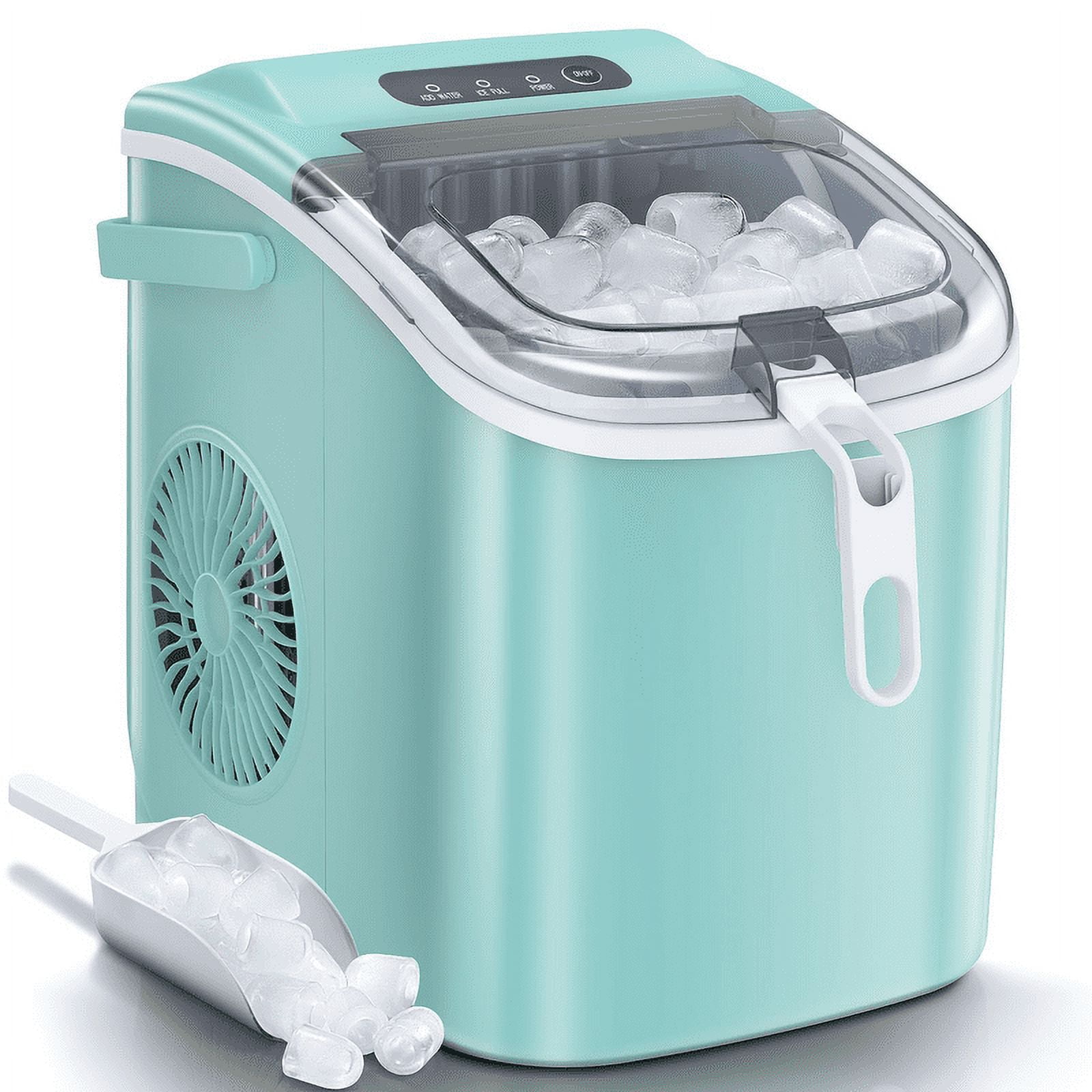 YUKOOL Countertop Ice Maker with Handle Portable Ice Maker, 26lbs/24 Hours, 6 Minutes/9 Ice Cubes, S/L Bullet Ice, Self Cleaning, Suitable for Home, Kitchen, Office, Leisure Area(GREEN)