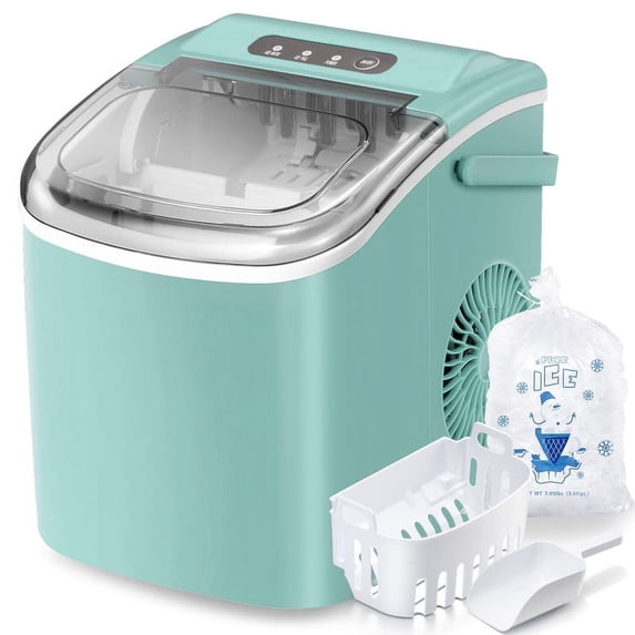 YUKOOL Desktop Ice Maker,Portable,9pcs/6-13min,26lbs/24H,Self Cleaning,With Ice Scoop,Green