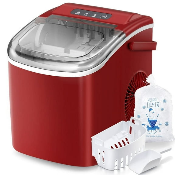 YUKOOL Desktop Ice Maker,Portable,9pcs/6-13min,26lbs/24H,Self Cleaning,With Ice Scoop,Red