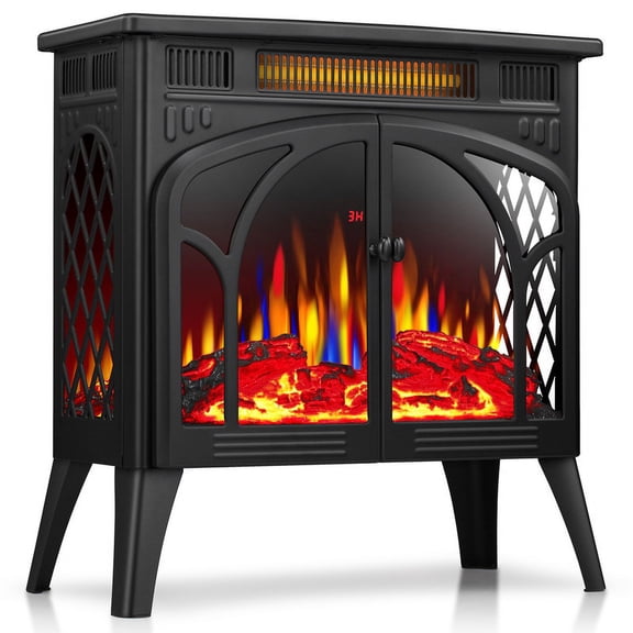 YUKOOL Electric Fireplace Heater, Freestanding Indoor Electric Fireplace Heater, Overheating Protection, Black