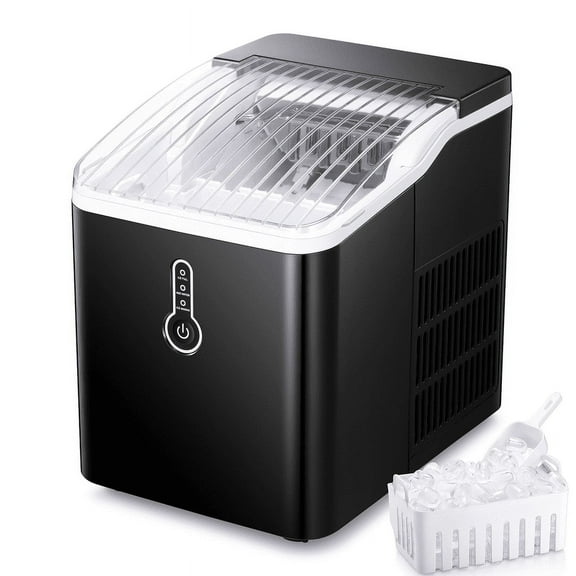 YUKOOL Ice Maker Countertop, Portable Ice Maker with Self-Cleaning, 26Lbs/24Hrs, 9 Cubes Ready in 8 Mins, Compact Ice Maker with Ice Scoop/Basket for Home/Kitchen/Office/Bar, Black