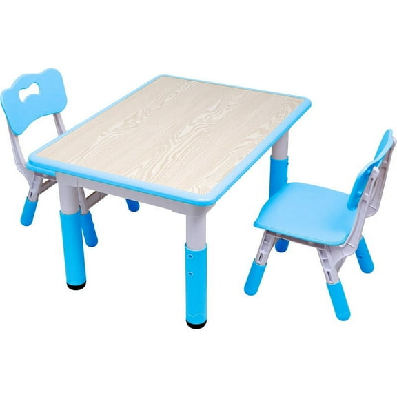 YUKOOL Kids Table and 2 Chairs Set - Adjustable Height, Eco-Friendly, and Stylish Design,Blue