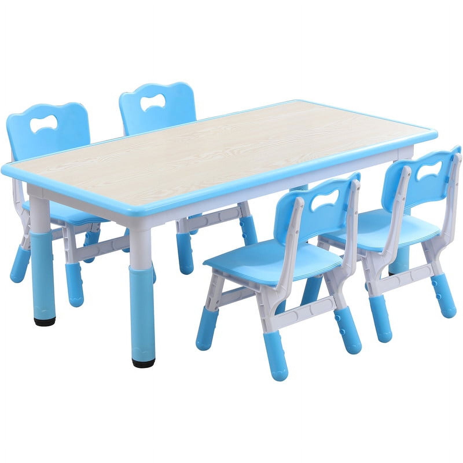 YUKOOL Kids Table and 4 Chair Set - Adjustable Height, HDPE Material, Perfect for Ages 2-12, Blue