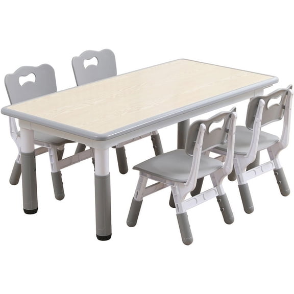 YUKOOL Kids Table and 4 Chair Set - Adjustable Height, HDPE Material, Perfect for Ages 2-12,Gray