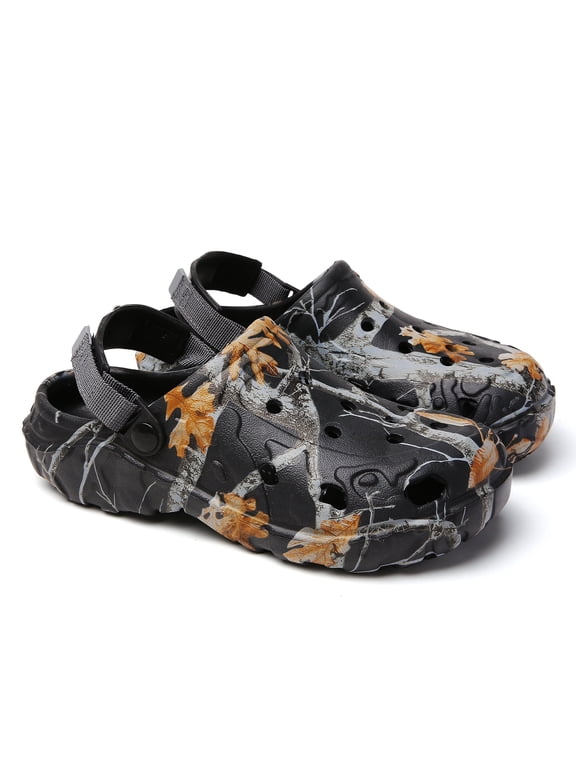Men’s Camo Clogs Waterproof Slip Resistant Work Shoes Lightweight Breathable Garden Shoes with Adjustable Strap Outdoor Beach Sandals Big Size 4.5-13