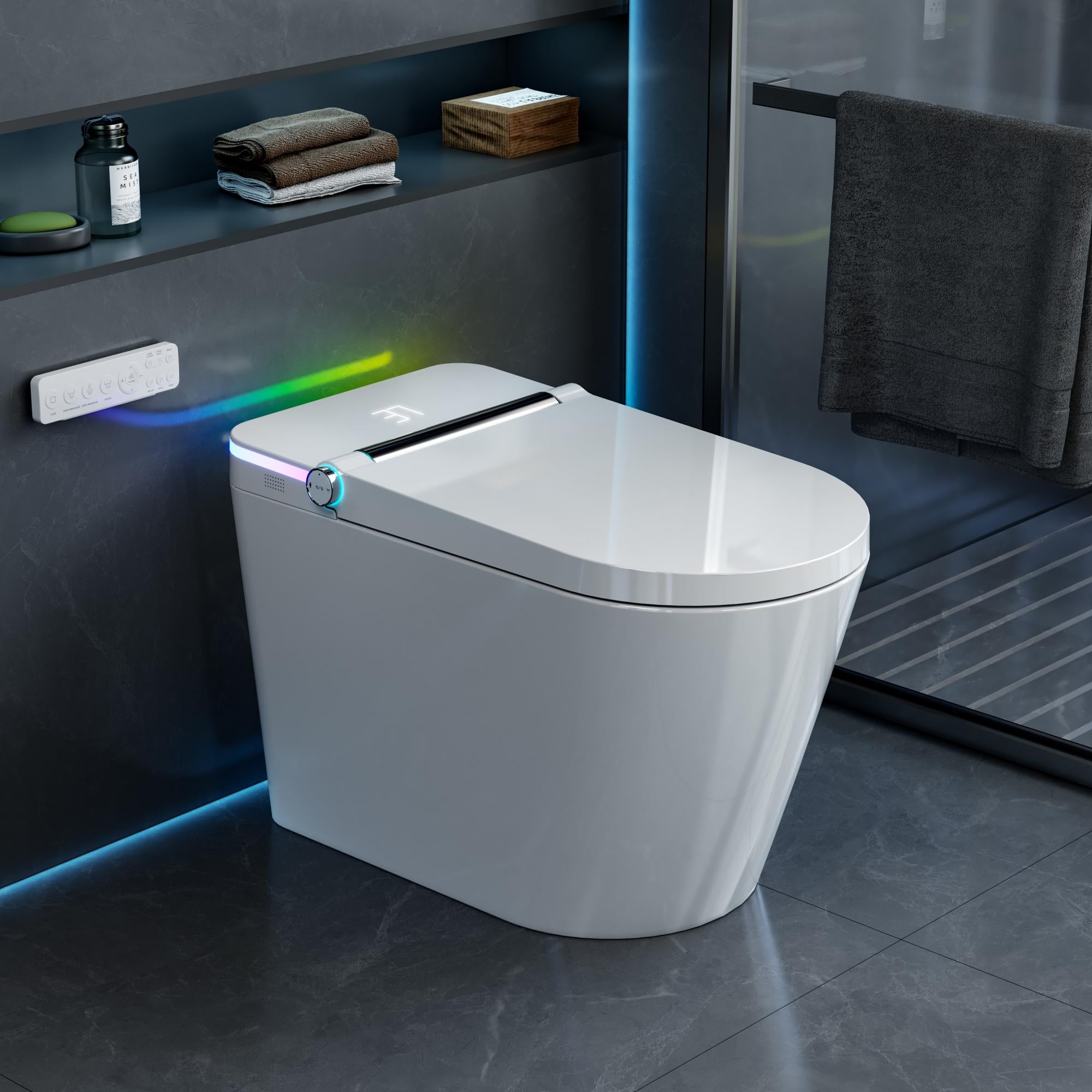 YULIKA U5 Muti-Color LED Light Bidet Toilet: Elongated Floor Mounted  One-piece Smart Toilet with Warmed Seat \u0026 Warm Air Drying \u0026 Cleaning  Function - Walmart.com, image size:2000x2000