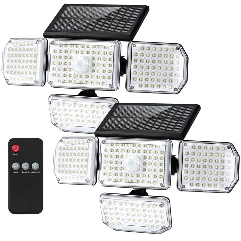 YULINKCO Solar LED Security Light, 4-Head Outdoor Flood Light with Motion Sensor, Waterproof