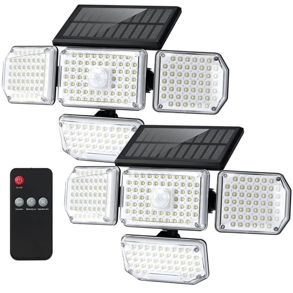 YULINKCO Solar LED Security Light, 4-Head Outdoor Flood Light with Motion Sensor, Waterproof