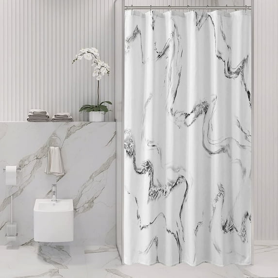 YULSUIAU Grey White Abstract Marble Waterproof Shower Curtain, 36” x 72” Machine-Washable
