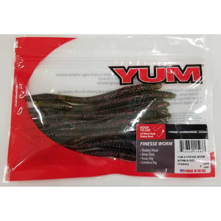YUM Finesse Worm Soft Plastic 5 Watermelon Red Flake 12 Count