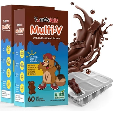 YUM-V'S Chocolate Bears Chewable Multivitamins for Kids with 16 Vitamins and Minerals, 60 Count