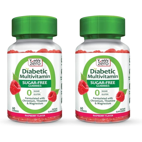 YUM-V'S Sugar-Free & Chewable Multivitamin Gummies with Natural Raspberry Flavor, 60 Count