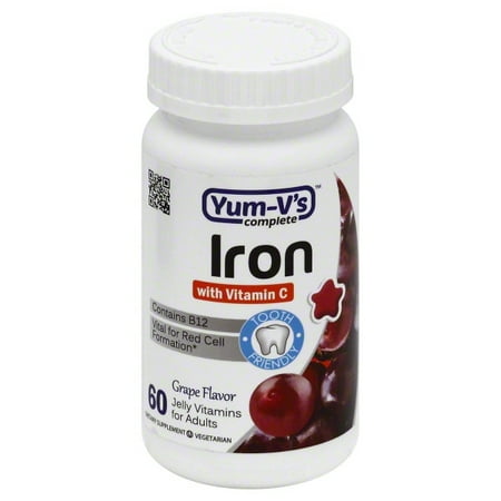 YUM-V’s 10 mg Gummy Vitamins, Grape Flavor Blood Builder Iron Supplement for Women and Men, 60 Count