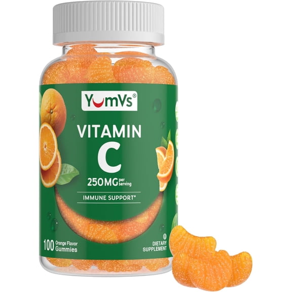 YUM-V’s 250 mg Vitamin C Gummies for Adults, Orange Flavor Immune Support Supplement, 100 Count