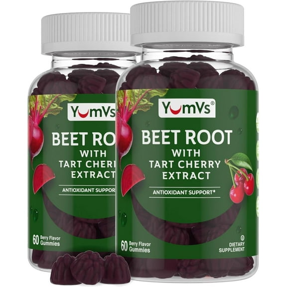 YUM-V’s Beet Root Gummies with Tart Cherry Extract for Blood Circulation, Berry Flavor, 60 Count