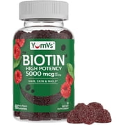 YUM-Vs Biotin Gummies for Hair Skin & Nails in Luscious Raspberry Flavor, 5000mcg in 2 Gummies at 2500mcg Each, 60 Count