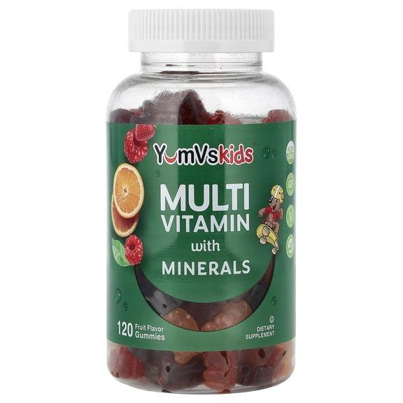 YUM-V’s Kids Multivitamin Gummies, Fruit Flavor Chewable Vitamin Supplements, 120 Count