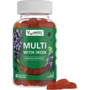 YUM-V’s Multivitamins with 3.2mg Iron Gummies, Calcium-Free Gummy Vitamins, Grape Flavor, 60 Count