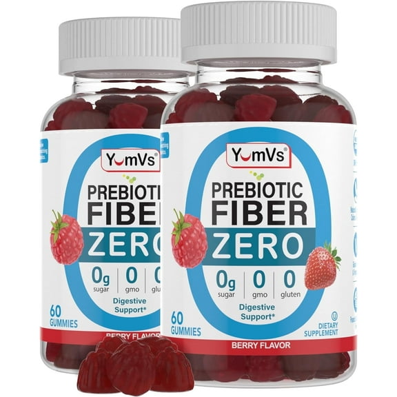 YUM-V's Prebiotic Fiber Zero Gummies Natural Berry Flavor Digestive Health Support Chewables, 2-Pack at 60 Pcs./Pack