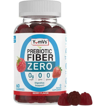 YUM-V's Prebiotic Fiber Zero Gummies Natural Berry Flavor Digestive Health Support Chewables, 60 Count