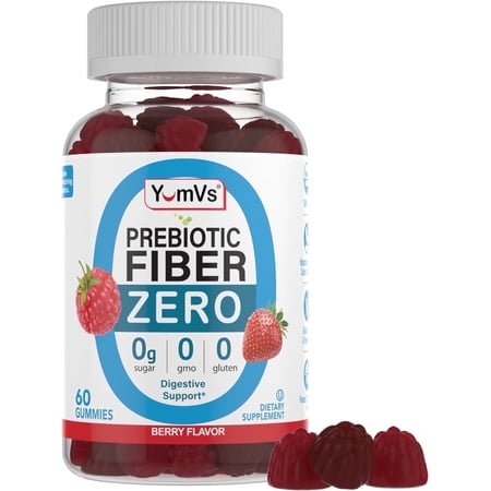 YUM-V's Prebiotic Fiber Zero Gummies Natural Berry Flavor Digestive Health Support Chewables, 60 Count