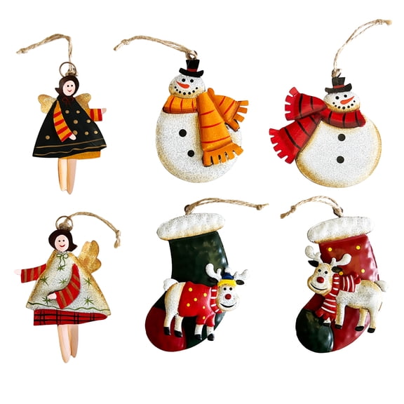 YUMBOR Rustic Snowman Multi-color Metal Hanging Christmas Decorative Accent Ornaments, 6 Count