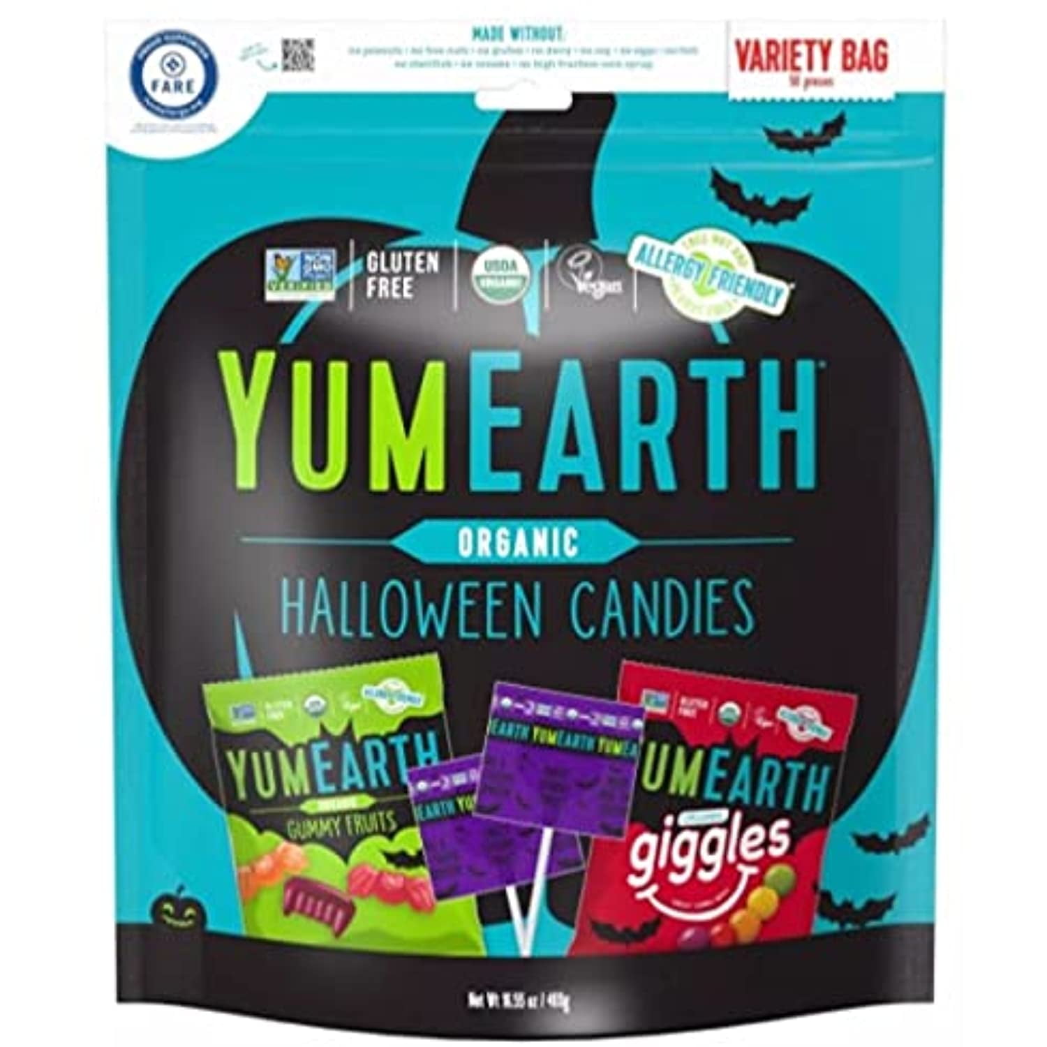 YUMEARTH Halloween Candies Variety Bag Organic Candies - 50ct