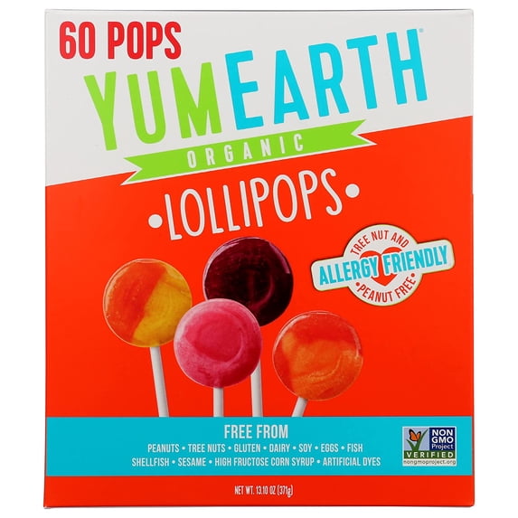 YumEarth Organic Pops Variety Pack, 60 Fruit Flavored Favorites Lollipops, Allergy Friendly, Gluten Free, Non-GMO, Vegan, No Artificial Dyes