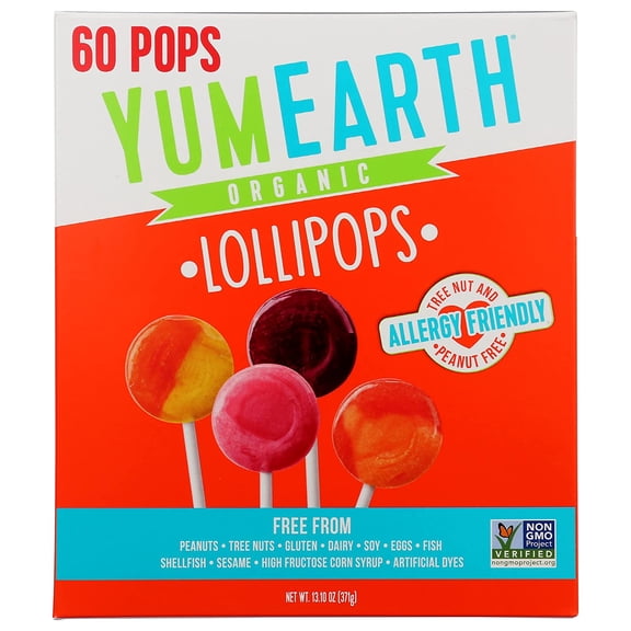 YumEarth Organic Pops Variety Pack, 60 Fruit Flavored Favorites Lollipops, Allergy Friendly, Gluten Free, Non-GMO, Vegan, No Artificial Dyes