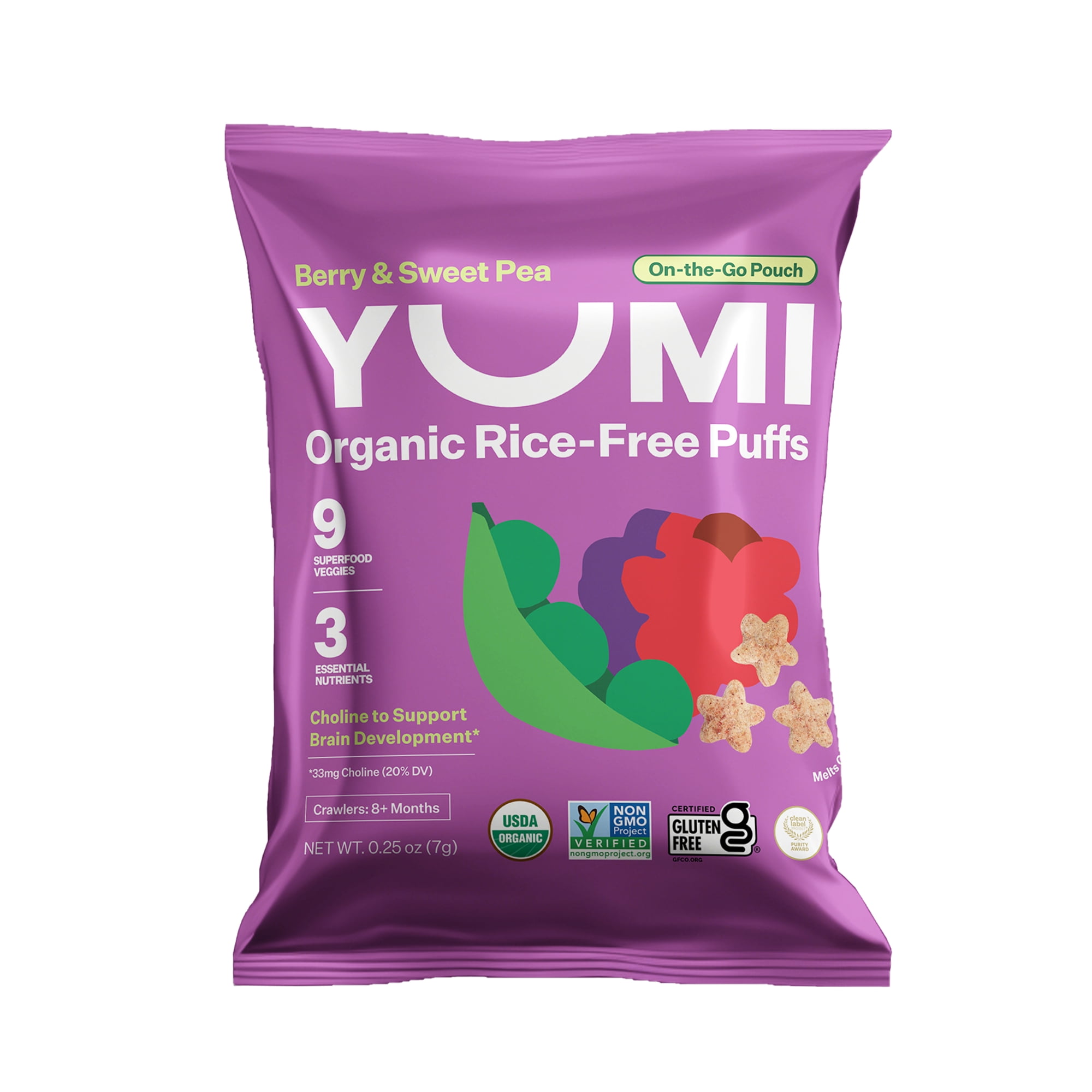YUMI Organic Berry Sweet Pea Puffs Single Serve
