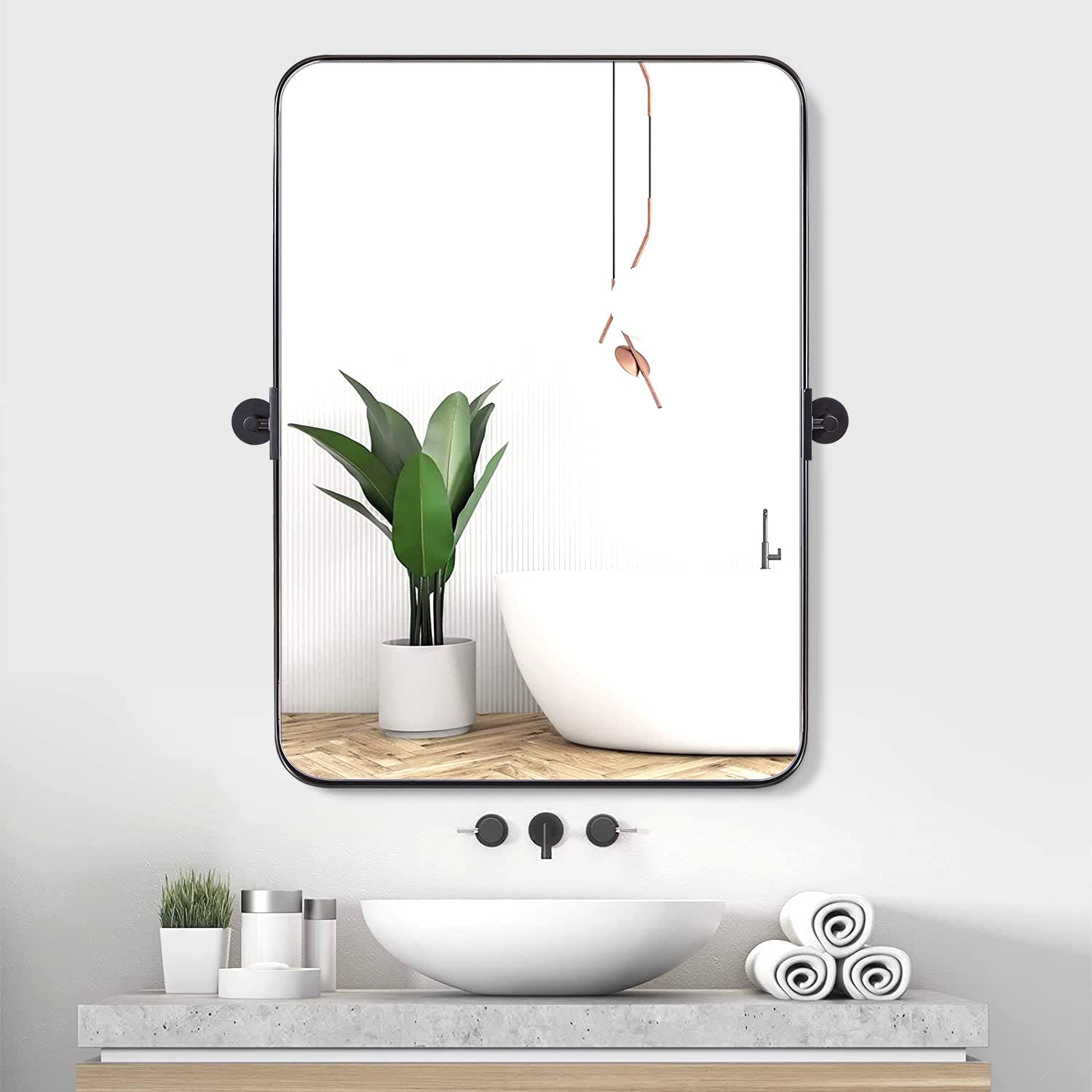 YUMIAO 20"x30" Matte Black Pivot Mirror for Bathroom, Metal Frame
