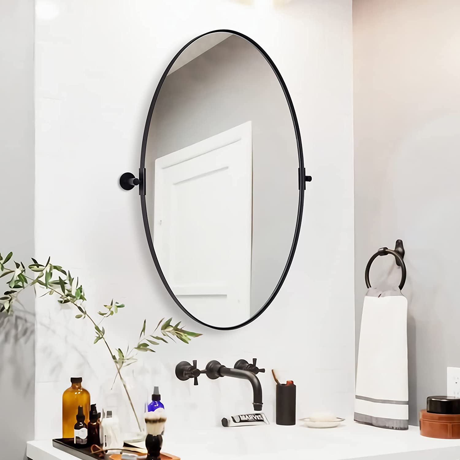 YUMIAO Black Oval Mirror, Wall Mirror for Bathroom 24x36’’, Oval Black Vanity Mirror, Oval Pivot