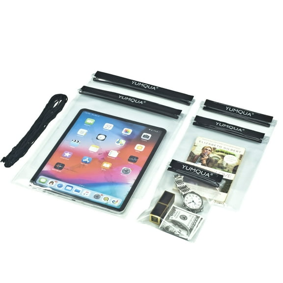 YUMQUA Clear Waterproof Bags 5 Pack Set, Watertight Pouch Holder for Document Map Phone, Black