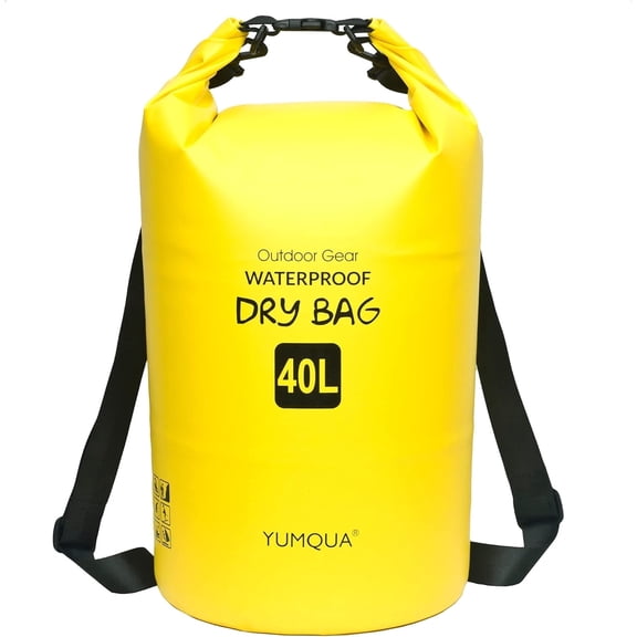 YUMQUA Waterproof Dry Bag Backpack 40L, Roll Top Floating Waterproof Bags for Kayaking Boating Swimming Hiking Camping and Fishing, Yellow