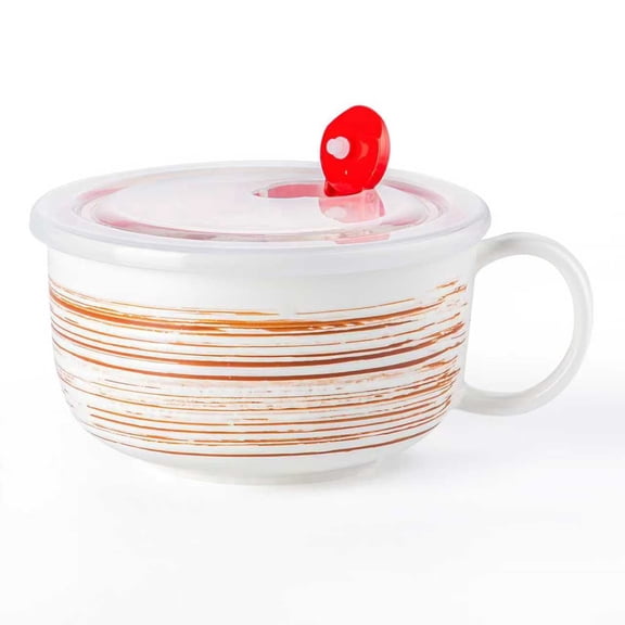 YUN TAO 36 oz Ceramic Soup Bowls with Handles:Soup Mug with Lids, Kitchen Bowl Set for Salad,Ramen,Serving,Office Lunch Dorm Living,Oven & Microwave Safe-6 Inch