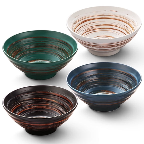 YUN TAO Ceramic Ramen Bowls Set of 4, 35 oz Large Japanese Style Serving Bowls for Salad,Udon, Soba, Pho Pasta, Asian Soup Noodle,Suitable as Housewarming Gifts