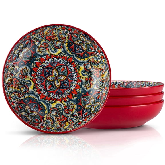YUN TAO Pasta Bowls Set of 4, 8.8 Inch Ceramic Salad & Serving Bowls - Bohemian Style