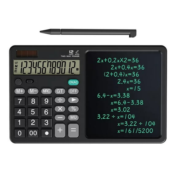 YUNAFFT 12 Digits Desktop Calculator With Large Hand-Writing LCD Notepad Solar Powered Standard Function Calculator For Office School Home