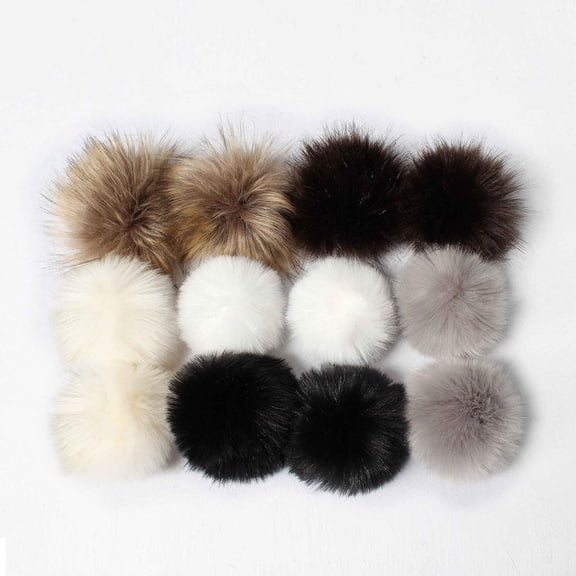 YUNAFFT 12PC DIY Faux Rabbit Imitation Pompom Ball for Knitting Hats Faux Fur Pom Pom Ball Fur Pom Poms for Hat Shoes Scarves Bag Pompoms Keychain Charms Knitting Hat Accessories