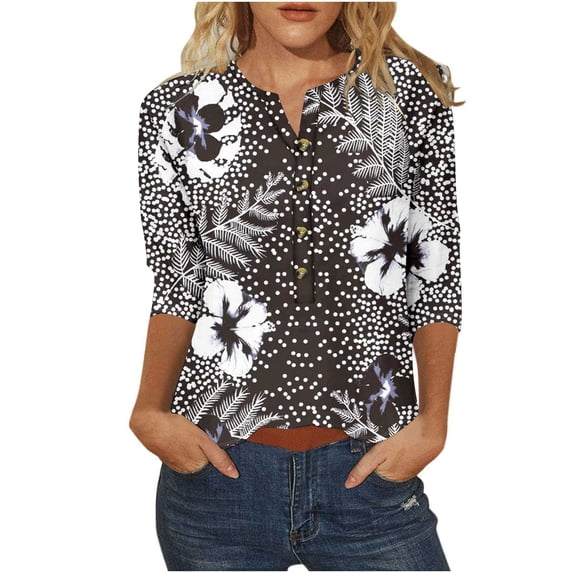 YUNAFFT 2024 New Style Women's Shirts Simple and personalized solid color/geometric /Printed Short T-shirt V Neck Button Loose Top Easter(White,Black,Bule,Khaki,Pink,Green,Yellow,etc)