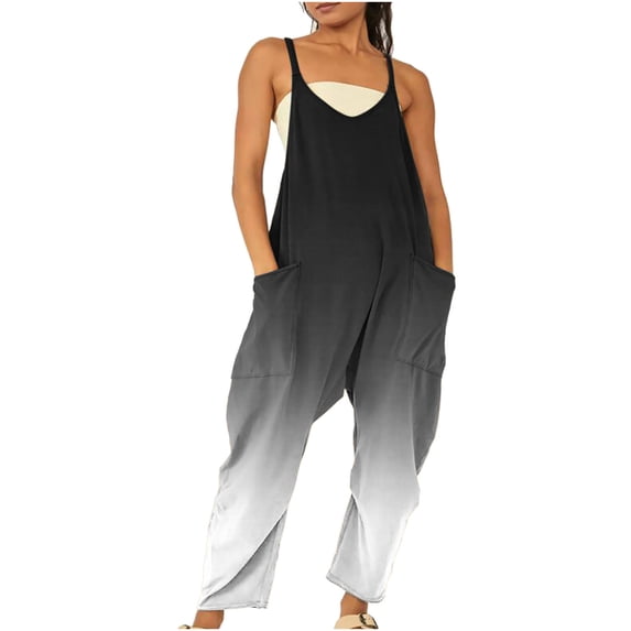 YUNAFFT 2024 Summer New Style Women Pencil Overalls Sleeveless Jumpsuits Loose Solid Color Suspender Comfy Baggy Rompers with Pockets