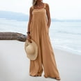 thumbnail image 1 of YUNAFFT 2024 Summer New Style Women Wide Leg Overalls Sleeveless Jumpsuits Loose Solid Color Suspender Comfy Baggy Button Rompers with Pockets, 1 of 8