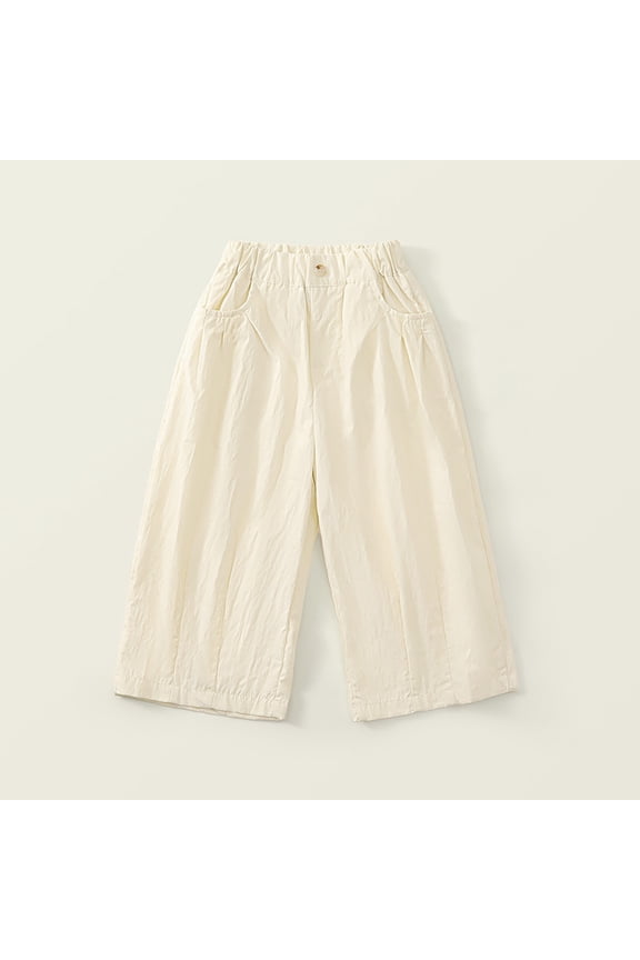 3-14 Years Children's Casual Solid Color Loose Mid Waist Decorative Buckle Wide Leg Pants