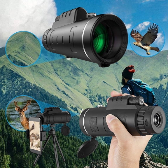 YUNAFFT 40x60 Monocular Telescope with Smartphone Adapter, High Powered BAK4 Prism FMC Monocular for Adults, Compact Low Light Vision Telescope