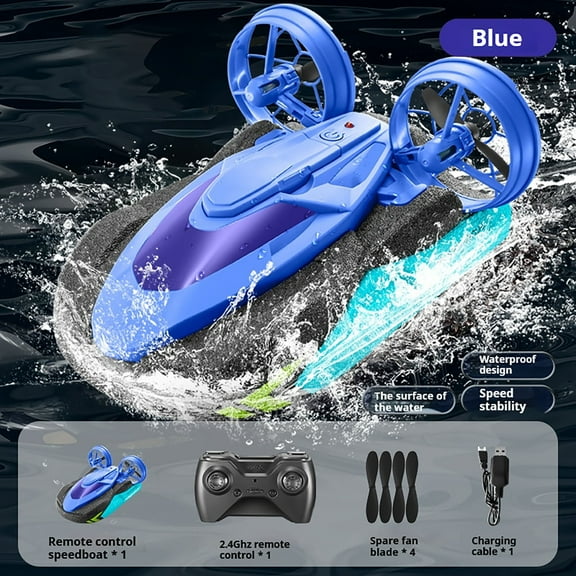 YUNAFFT Amphibious Hovercraft, 2.4Ghz RC Boat, Radio Remote Control Watercraft, Pool Lake Ice Smooth Land Twin-Propeller ACV air-Cushion Vehicle, Gift STEM Education Science Toy