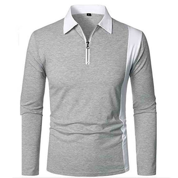 Babysbule Athletic Men's Sweatshirt, Patchwork Color Fashion With Men's Lapel Long Sleeve Shirt Two-color Stitching Fashion Wear Long Sleeve Turndown Collar Blouse & Shirt Outfit