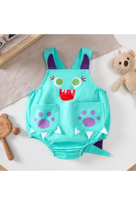 Baby Dinosaur Tail Rompers Sleeveless Short Crawling Overalls Adorable Playful Design