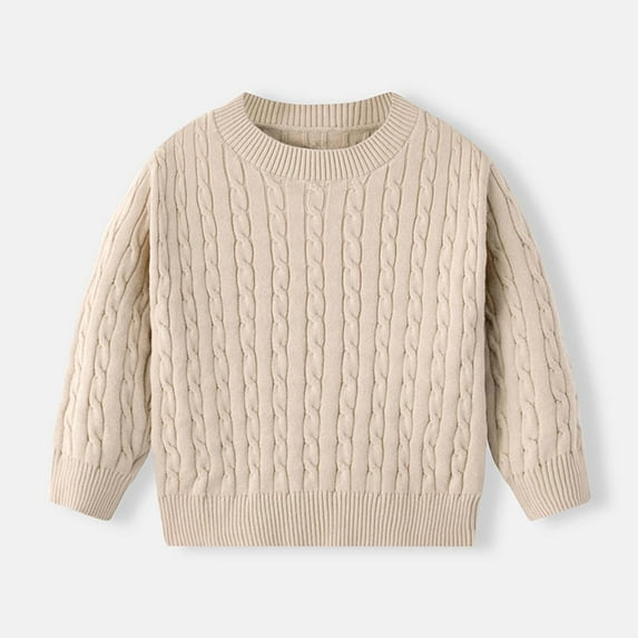 YUNAFFT Boys Girls Cable Knit Sweater Solid Color Pullover Long Sleeve Round Neck Casual Classic