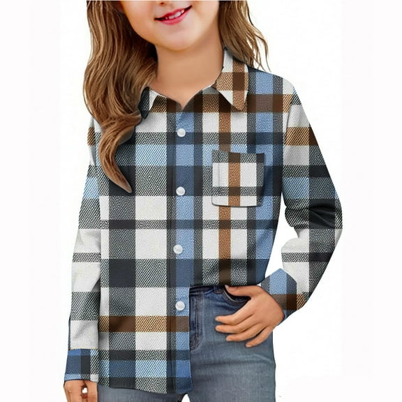 YUNAFFT Boys & Girls Checkered Pocket Shirt Long Sleeve School Uniform Cute Casual Stylish