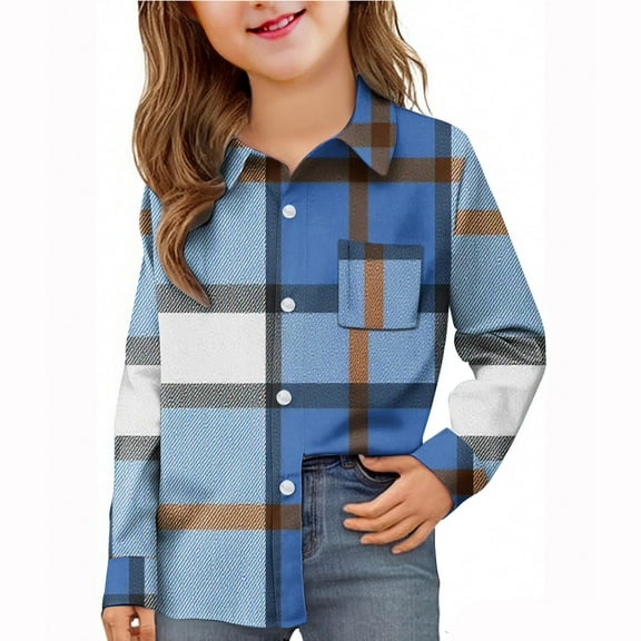YUNAFFT Boys & Girls Checkered Shirt Stylish Cute Casual Long Sleeve School Uniform Shirt with Functional Pockets Preppy Trendy